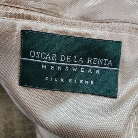 Oscar De La Renta Silk Wool Sport Coat Mens 42R Tan Gold Weave Three Button - Picture 2 of 13